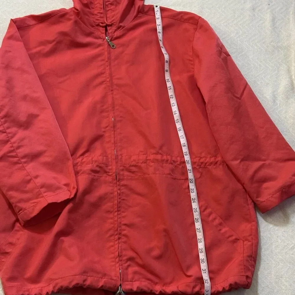 Villager Liz Claiborne Women’s Coral Orange Hooded Jacket Zip Pockets Size L